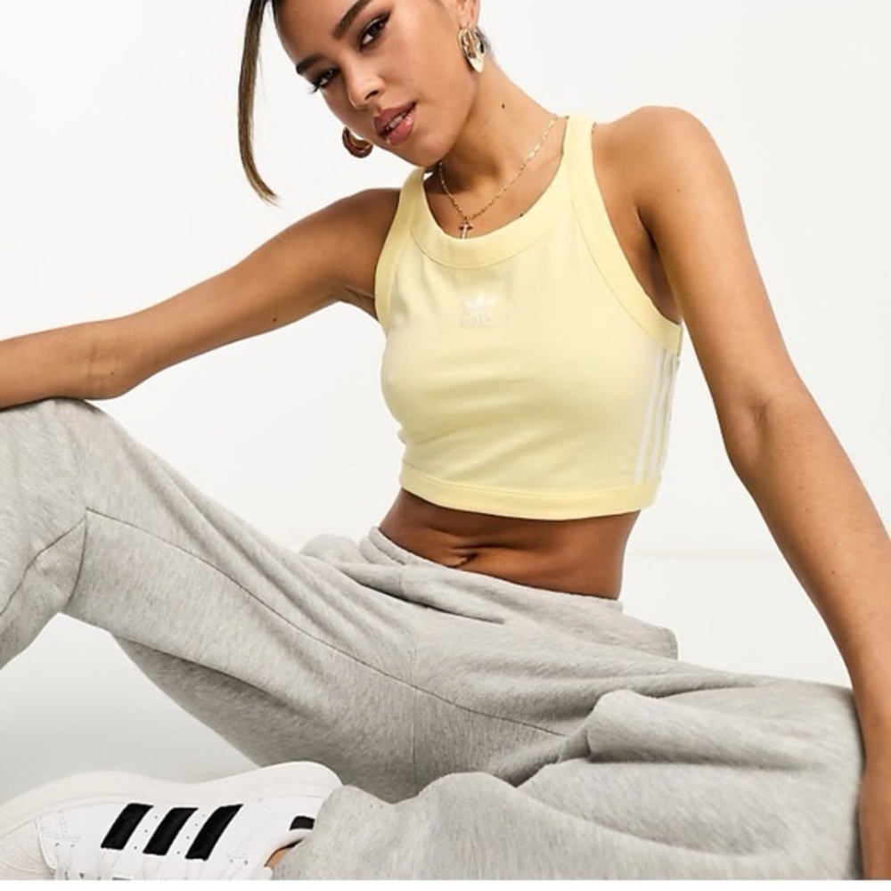 adidas Originals three stripe crop tank top in yellow